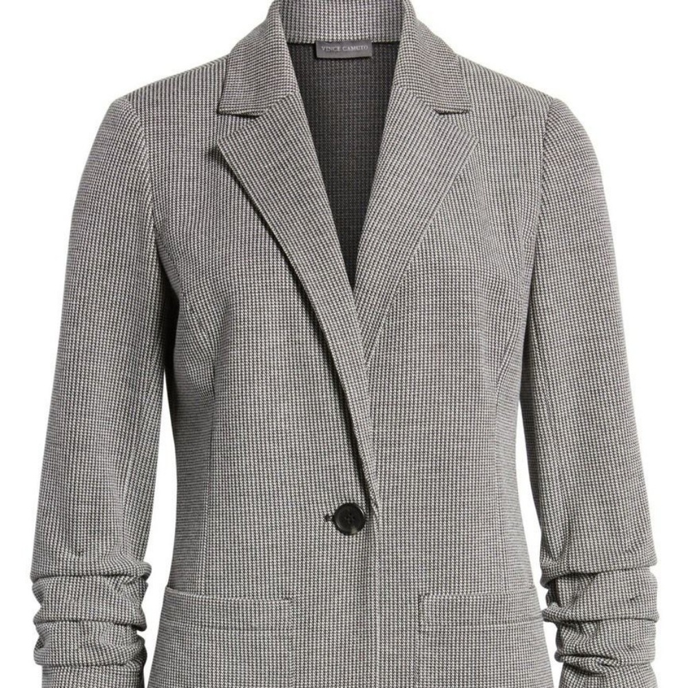 NWOT Vince Camuto Houndstooth Ruched Sleeve Jacket